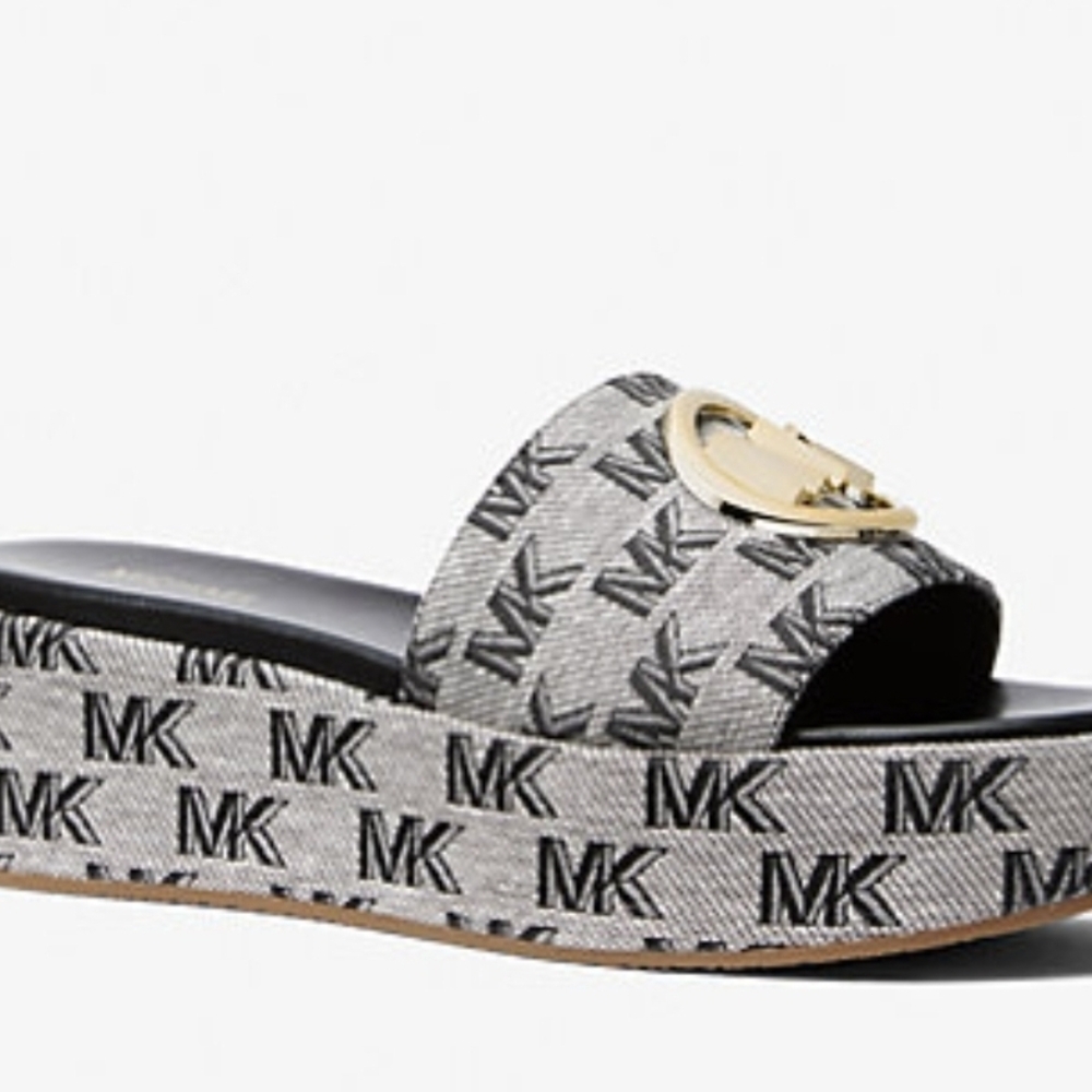 Michael Kors Black and Gray Logo Slide Sandals